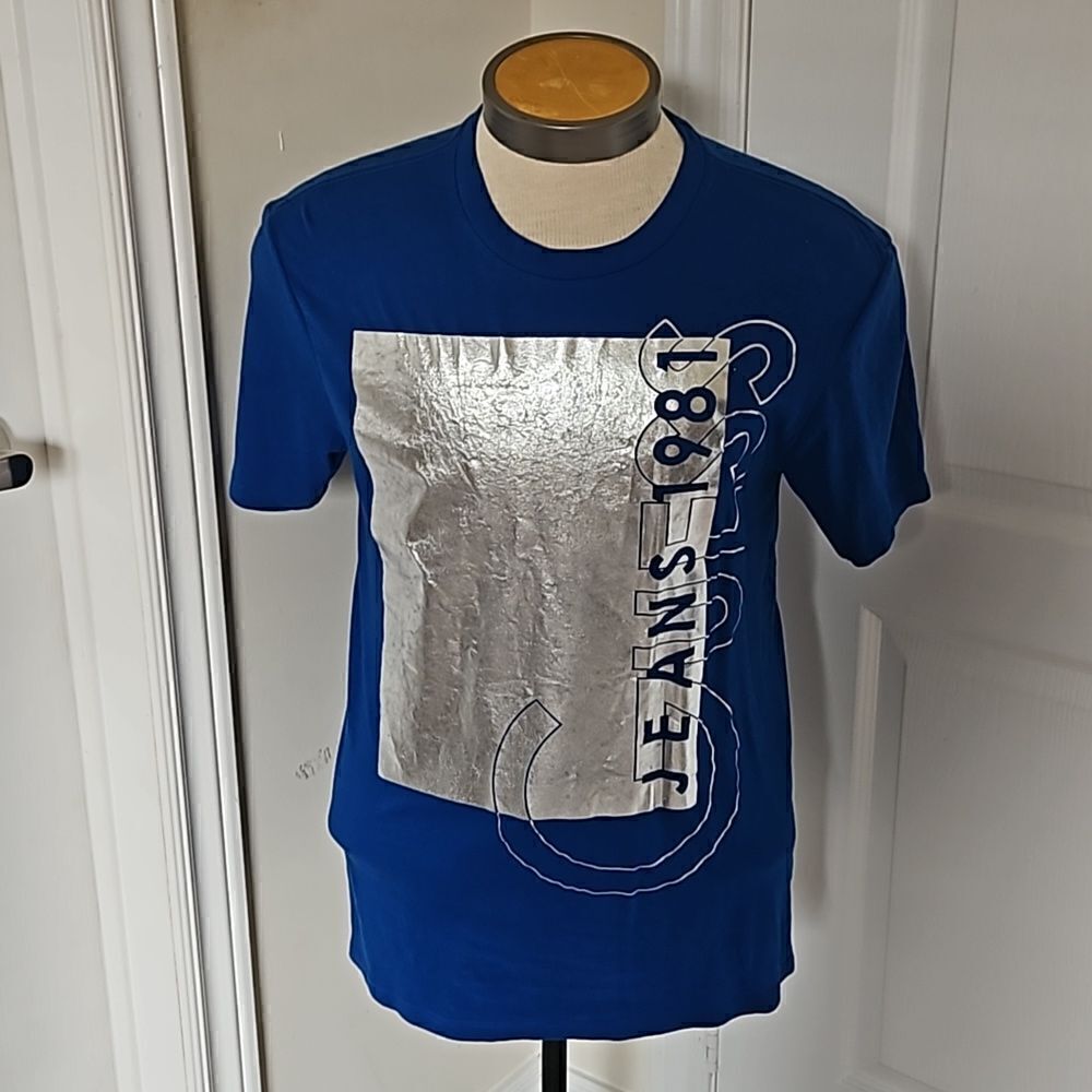 Guess Men's Logo Short Sleeves T-Shirt Medium Royal Blue/ Silver - Picture 2 of 16